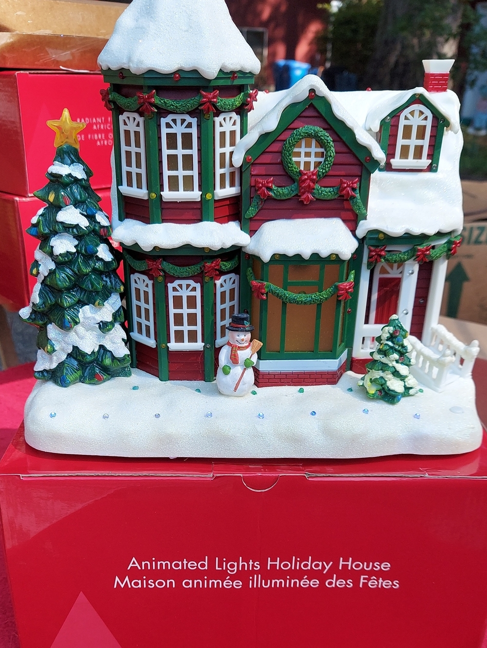 Avon Red and Green Light-Up Holiday House Decoration